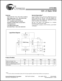 CY7C199CL15ZC datasheet: 32K x 8 static RAM, 15ns CY7C199CL15ZC