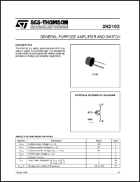 2N2102 datasheet: GENERAL PURPOSE AND SWITCH 2N2102