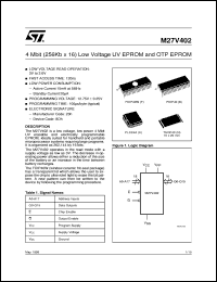 M27V402 datasheet: 4 MBIT (256KB X16) LOW VOLTAGE UV EPROM AND OTP EPROM M27V402