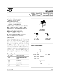 M34C02 datasheet: 2K SERIAL EEPROM FOR DIMM SERIAL PRESENCE DETECT M34C02