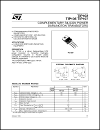 TIP107 datasheet: COMPLEMENTARY SILICON POWER DARLINGTON TRANSISTORS TIP107