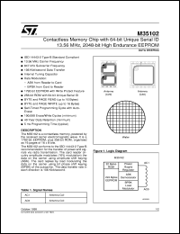 M35102 datasheet: CONTACTLESS MEMORY CHIP WITH 64-BIT UNIQUE SERIAL ID 13.56 MHZ, 2048-BIT HIGH ENDURANCE M35102