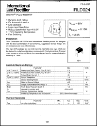 IRLD024 datasheet: N-channel MOSFET for fast switching applications, 60V, 2.5A IRLD024