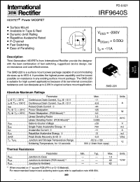 IRF9640STRL datasheet: P-channel MOSFET for fast switching applications, 200V, 11A IRF9640STRL