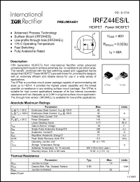 IRFZ44ESTRR datasheet: N-channel power MOSFET for fast switching applications, 60V, 48A IRFZ44ESTRR