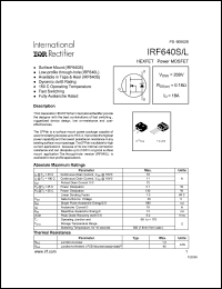 IRF640L datasheet: N-channel power MOSFET for fast switching applications, 200V, 18A IRF640L
