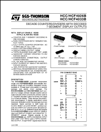 HCF4033B datasheet: DECADE COUNTERS/DIVIDERS WITH DECODED 7-SEGMENT DISPLAY OUTPUTS HCF4033B