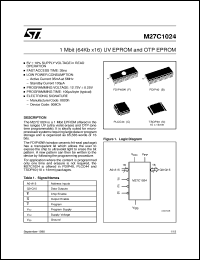 M27C1024 datasheet: 1 MBIT (64KB X16) UV EPROM AND OTP EPROM M27C1024