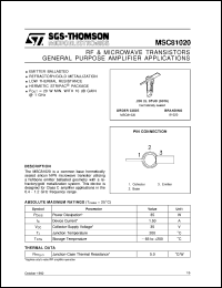 MSC81020 datasheet: GENERAL PURPOSE AMPLIFIER APPLICATIONS RF & MICROWAVE TRANSISTORS MSC81020