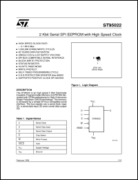 ST95022 datasheet: 2KBIT SERIAL SPI EEPROM WITH HIGH SPEED CLOCK ST95022