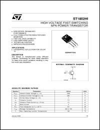 ST1802HI datasheet: HIGH VOLTAGE FAST-SWITCHING NPN POWER TRANSISTOR ST1802HI