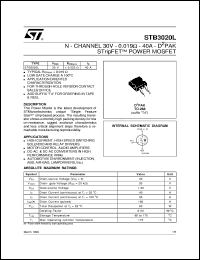 STB3020L datasheet: N-CHANNEL 30V - 0.019 OHM - 40A - D2PAK STRIPFET POWER MOSFET STB3020L