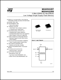 M29W022BT datasheet: 2 MBIT (256KB X8, BOOT BLOCK) LOW VOLTAGE SINGLE SUPPLY FLASH MEMORY M29W022BT