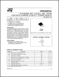 STB36NF02L datasheet: N-CHANNEL 20V - 0.016 OHM - 36A - D2PAK LOW GATE CHARGE STRIPFET POWER MOSFET STB36NF02L