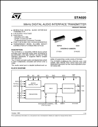 STA020 datasheet: 96KHZ DIGITAL AUDIO INTERFACE TRANSMITTER STA020