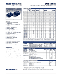 LME0315D datasheet: Isolated 250mW single output DC-DC converter. Nom. input voltage 3.3V, output voltage 15V, output current 16mA. LME0315D