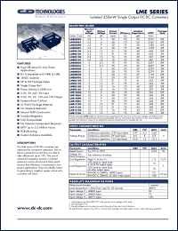 LME0503S datasheet: Isolated 250mW single output DC-DC converter. Nom. input voltage 5V, output voltage 3.3V, output current 76mA. LME0503S