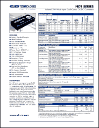 NDTD2412 datasheet: Isolated 3W wide input dual output DC-DC converter. Nom.input voltage 24V, rated output voltage 12V, output current: + - 31mA (min load), + - 125mA (full load). NDTD2412