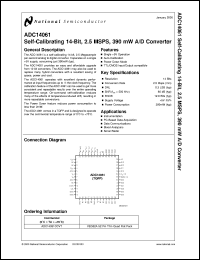 ADC14061CCVT datasheet: Self-Calibrating 14-Bit, 2.5 MSPS, 390 mW A/D Converter ADC14061CCVT