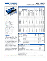 NDY1215 datasheet: Isolated 3W wide input DC/DC converter. Nom.input voltage 12V, rated output voltage 15V, output current: 50mA (min load), 200mA (full load). NDY1215