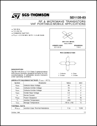 SD1135-03 datasheet: VHF PORTABLE/MOBILE APPLICATIONS RF & MICROWAVE TRANSISTORS SD1135-03