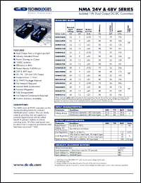 NMA2412S datasheet: Isolated  1W dual output DC-DC converter. Nom.input voltage 24V, output voltage 12V, output current +-42mA. NMA2412S