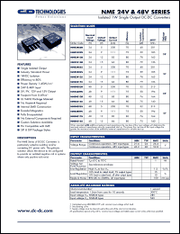 NME2405D datasheet: Isolated 1W single output DC-DC converter. Nom.input voltage 24V, output voltage 5V, output current 200mA. NME2405D
