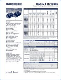 NME0505D datasheet: Isolated 1W single output DC-DC converter. Nom.input voltage 5V, output voltage 5V, output current 200mA, input current at rated load 289mA. NME0505D