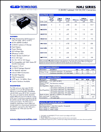 NMJ0505S datasheet: 5.2kVDC isolated 1W DC-DC converter. Nom.input voltage 5V, output voltage 5V, output current + - 100mA. NMJ0505S