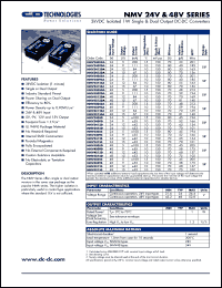 NMV2409DA datasheet: 3kVDC isolated 1W single output DC-DC converter. Nom.input voltage 24V, output voltage 9V, output current 111mA. NMV2409DA