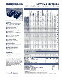 NMV0509DA datasheet: 3kVDC isolated 1W single output DC-DC converter. Nom.input voltage 5V, output voltage 9V, output current 111mA. NMV0509DA