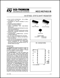 HCF4031B datasheet: 64-STAGE STATIC SHIFT REGISTER HCF4031B