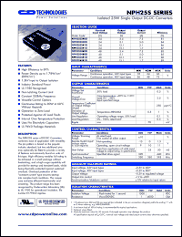 NPH25S2403i datasheet: Isolated 25W single output DC-DC converter. Nom.input voltage 24V, output voltage 3.4V, output current 7.3A. NPH25S2403i