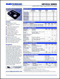 NPH25S2415Ei datasheet: Isolated 25W single output DC-DC converter. Nom.input voltage 24V, output voltage 15.1V, output current 1.7A. NPH25S2415Ei