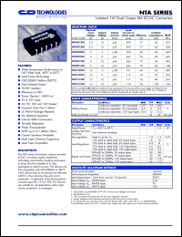 NTA0509M datasheet: Isolated 1W dual output SM DC-DC converter. Nom.input voltage 5V, output voltage 9V, output current +-55mA. NTA0509M