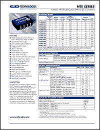 NTE0505M datasheet: Isolated 1W single output SM DC-DC converter. Nom.input voltage 5V, output voltage 5V, output current 200mA. NTE0505M