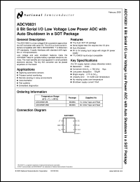 ADCV0831M6 datasheet: 8 Bit Serial I/O Low Voltage Low Power ADC with Auto Shutdown in a SOT Package ADCV0831M6