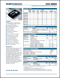 NTH1205M datasheet: Isolated 2W dual output SM DC-DC converter. Nom.input voltage 12V, output voltage 5V, output current +-200mA. NTH1205M