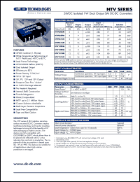 NTV0515M-R datasheet: 3kVDC isolated 1W dual output SM DC-DC converter. Nom.input voltage 5V, output voltage 15V, output current +-33mA. NTV0515M-R