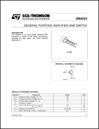 2N4033 datasheet: GENERAL PURPOSE AMPLIFIERS AND SWITCHES 2N4033