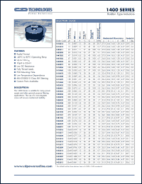 1410516 datasheet: Bobbin type inductor. Inductance (+-10% at 1kHz) 1.0mH. 1410516
