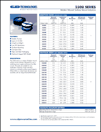 232R2 datasheet: Bobbin wound surface mount inductor (unshielded type). Nominal inductance (1kHz, 100mV AC) 2.2uH 232R2