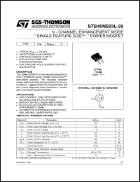 STB40NE03L-20 datasheet: N-CHANNEL ENHANCEMENT MODE SINGLE FEATURE SIZE POWER MOSFET STB40NE03L-20