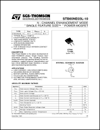 STB60NE03L-10 datasheet: N-CHANNEL ENHANCEMENT MODE SINGLE FEATURE SIZE POWER MOSFET STB60NE03L-10