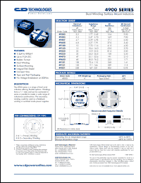 492R2 datasheet: Dual winding surface mount inductor. Nominal inductance (10kHz,100mV 1&3, 2&4) 2.2uH. 492R2