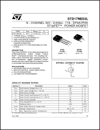 STD17NE03L datasheet: N-CHANNEL 30V - 0.034 OHM - 17A DPAK/IPAK STRIPFET POWER MOSFET STD17NE03L