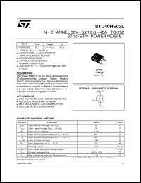 STD40NE03L datasheet: N-CHANNEL 30V - 0.012 OHM - 40A TO-252 STRIPFET POWER MOSFET STD40NE03L
