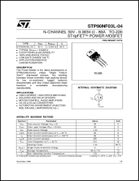 STP80NF03L-04 datasheet: N-CHANNEL 30V - 0.0034 OHM -80A TO-220 STRIPFET POWER MOSFET STP80NF03L-04