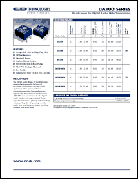 DA101M/R datasheet: Transformer for digital audio data transmission. Turns ratio & phase 1:1. Primary indactionce (10kHz, 10mV) 1.00-1.59mH. DA101M/R