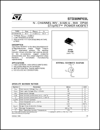 STD30NF03L datasheet: N-CHANNEL 30V - 0.020 OHM - 30A DPAK STRIPFET POWER MOSFET STD30NF03L